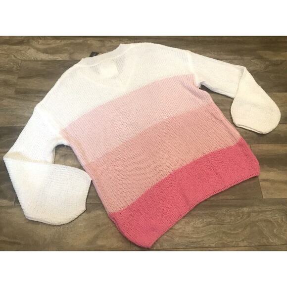 NEW Main Strip Women’s Size M Pinks Color Block Long Sleeve Knit Sweater - Picture 2 of 3
